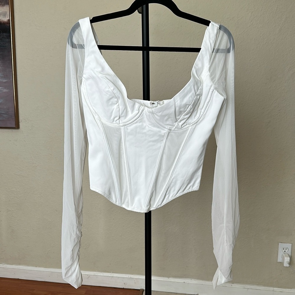 HOUSE OF CB Araminta corset mesh top‎ NWOT size L  white - Picture 4 of 9
